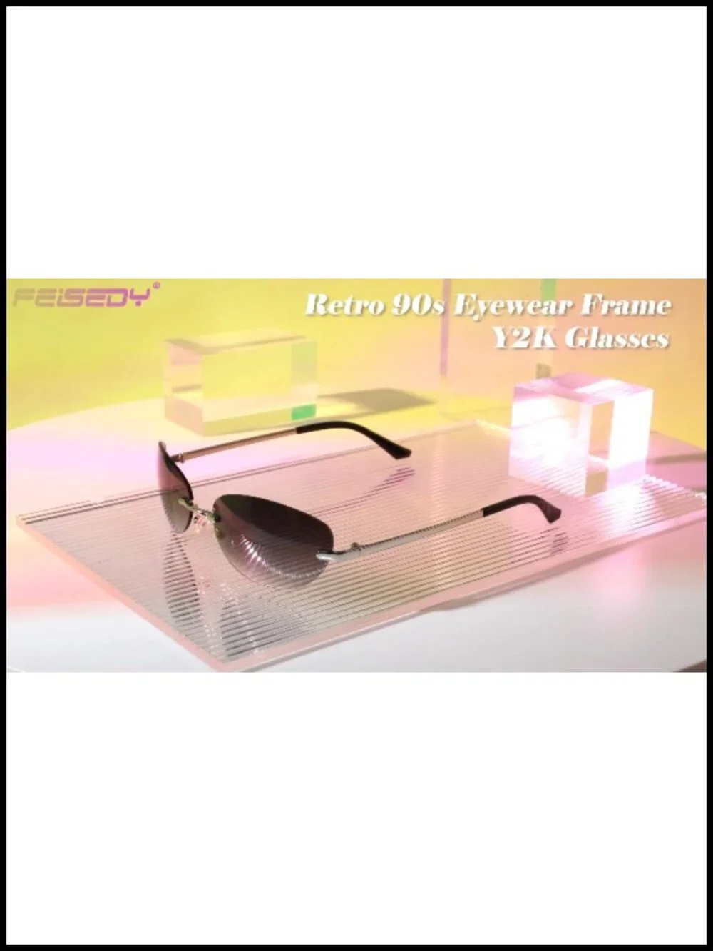 Rimless Oval Sunglasses Retro 90s UV400 Protection Unisex Y2K Glasses